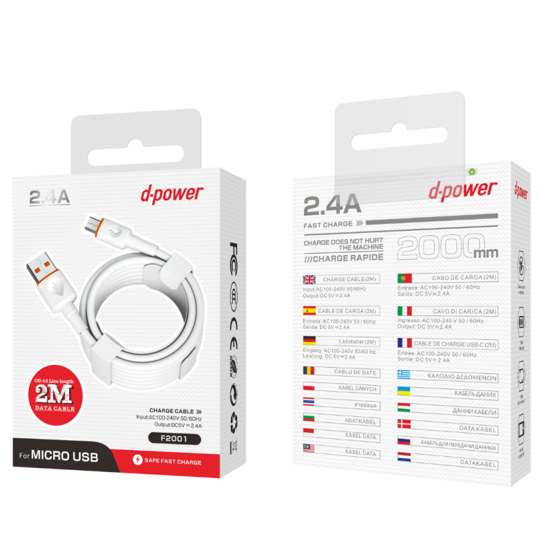 Câble USB / Micro USB - D-power F2001 - 2M Blanc — D-power · Smarty Paris 18e